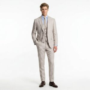 Bộ Suit 3 Mảnh Linen Cổ Điển – Màu Kem Tự Nhiên