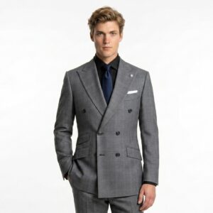 Lucide Maison | Vest Xám Kẻ Glen Plaid 2 Hàng Khuy Cao Cấp
