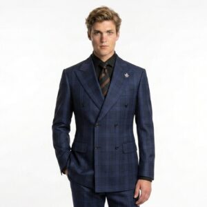 Lucide Maison | Vest Xanh Navy Kẻ Ô Cao Cấp 2 Hàng Khuy