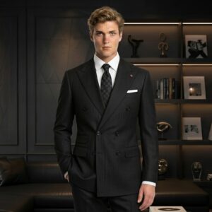 Lucide Maison | Vest Đen Sọc Tăm 2 Hàng Khuy Cao Cấp