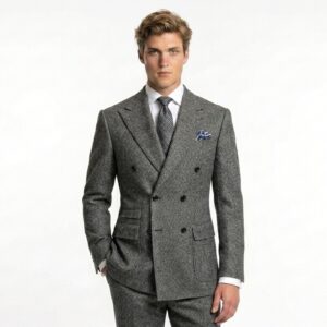 Lucide Maison | Vest Xám Herringbone 2 Hàng Khuy Cao Cấp